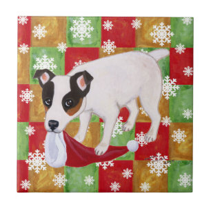 Jack-Russell-Terrier-Weihnachtsschneeflocken Fliese