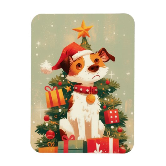 Jack Russell Terrier with Christmas Tree and Gifts Magnet (Vertikal)