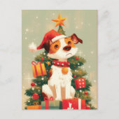 Jack Russell Terrier with Christmas Tree and Gifts Postkarte (Vorderseite)