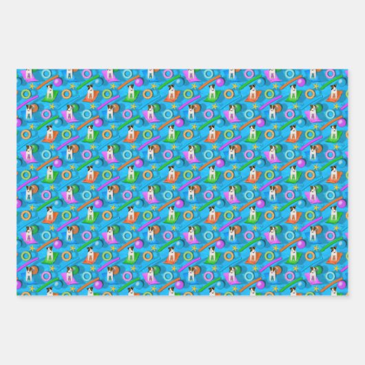 Jack Russell Terriers 3 niedliche Hundemuster Geschenkpapier Set (Vorderseite 2)