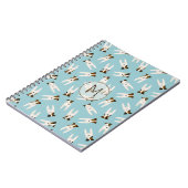 Jack Russell Terriers Muster blau mit Monogramm Notizblock (Linke Seite)