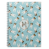 Jack Russell Terriers Muster blau mit Monogramm Notizblock (Vorderseite)