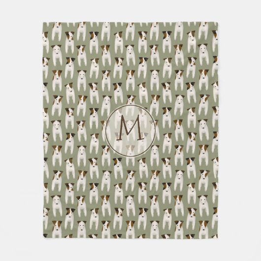 Jack Russell Terriers Mustersage mit Monogramm Fleecedecke (Vorderseite)