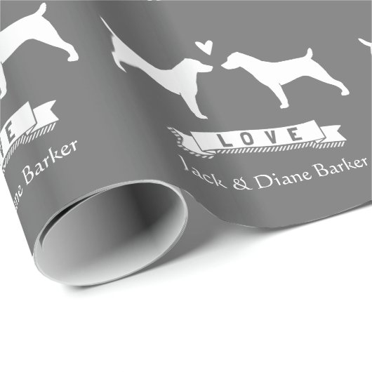 Jack Russell Terriers Wedding Couple mit Text Geschenkpapier (Rolleneckpunkt)