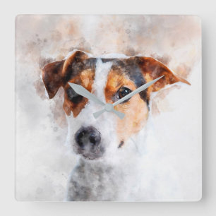 Jack-Russell-Terrierwatercolor-Kunst Quadratische Wanduhr