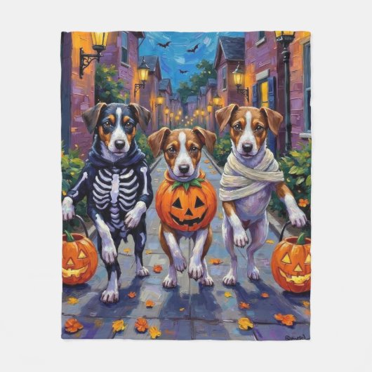 Jack Russell Trick-oder-Treating Halloween-Kostüme Fleecedecke (Vorderseite)