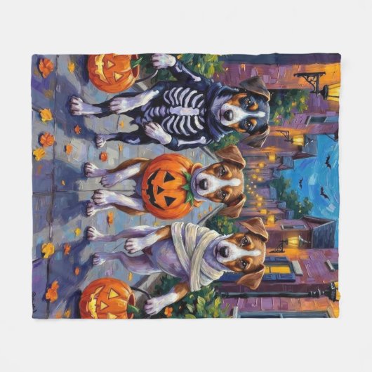Jack Russell Trick-oder-Treating Halloween-Kostüme Fleecedecke (Vorderseite (Horizontal))