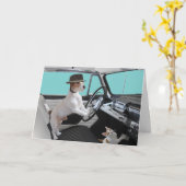 Jack Russell und Cat Driving Classic Car Karte (Gelbe Blume)