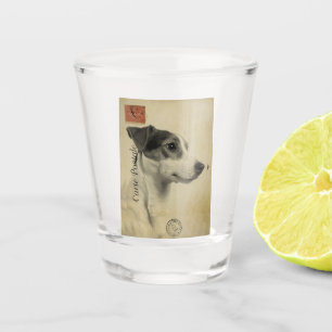 Jack Russell Vintage Postkarte Schnapsglas
