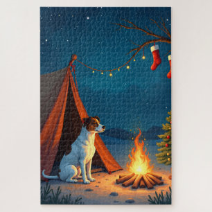 Jack Russell Weihnachts-Camping-Nacht-Gemälde Puzzle