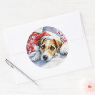 Jack Russell Weihnachts-Rundaufkleber Runder Aufkleber
