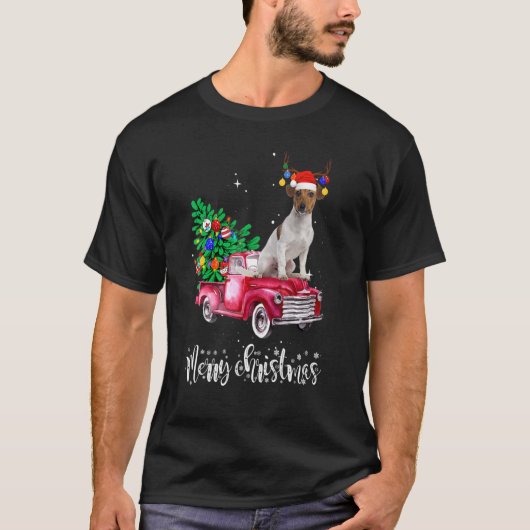 Jack Russell Weihnachtsfahrt Red Truck T-Shirt (Vorderseite)