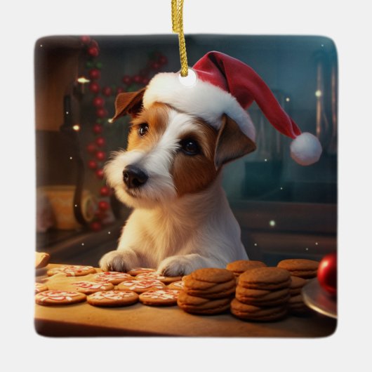 Jack Russell Weihnachtskochtopf Festlicher Feierta Keramikornament (Vorderseite)