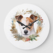 Jack Russell Weihnachtsmann Festliche Jungfrau Große Wanduhr (Vorderseite)