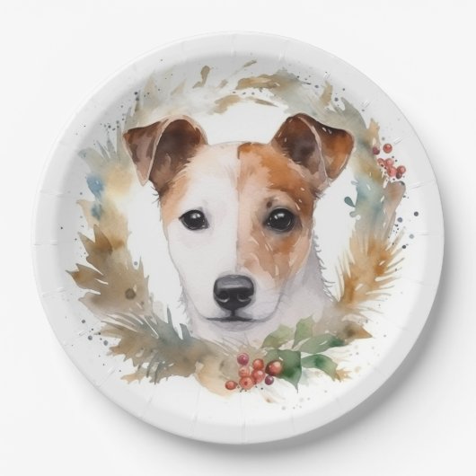 Jack Russell Weihnachtsmann Festliche Jungfrau Pappteller (Vorderseite)