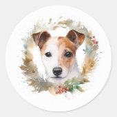 Jack Russell Weihnachtsmann Festliche Jungfrau Runder Aufkleber (Vorderseite)