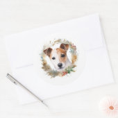 Jack Russell Weihnachtsmann Festliche Jungfrau Runder Aufkleber (Umschlag)