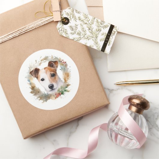 Jack Russell Weihnachtsmann Festliche Jungfrau Runder Aufkleber (Schenken)