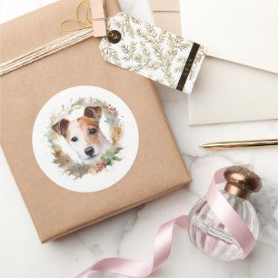 Jack Russell Weihnachtsmann Festliche Jungfrau Runder Aufkleber
