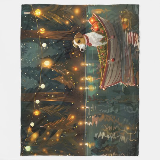Jack Russell Weihnachtsreise Fleecedecke (Vorderseite)