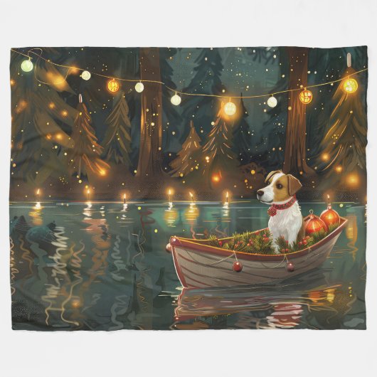 Jack Russell Weihnachtsreise Fleecedecke (Vorderseite (Horizontal))