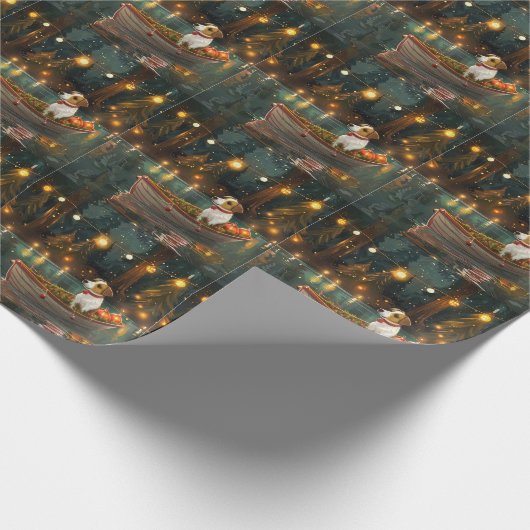 Jack Russell Weihnachtsreise Geschenkpapier (Ecke)