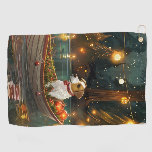 Jack Russell Weihnachtsreise Golfhandtuch (Horizontal)