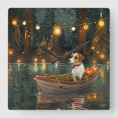 Jack Russell Weihnachtsreise Quadratische Wanduhr (Vorderseite)
