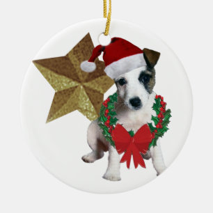 Jack Russell Weihnachtsstar Keramik Ornament