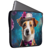 Jack Russell, weißer Hut, rosa Blume Laptopschutzhülle (Vorne Rechts)