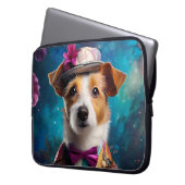 Jack Russell, weißer Hut, rosa Blume Laptopschutzhülle (Vorderseite Links)