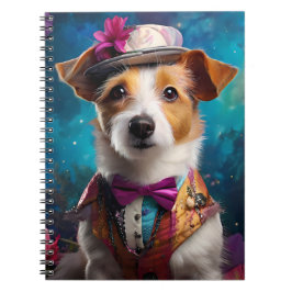 Jack Russell, weißer Hut, rosa Blume Notizblock