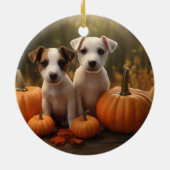 Jack Russell Welpe Autumn Delight Pumpkin Keramik Ornament (Hinten)