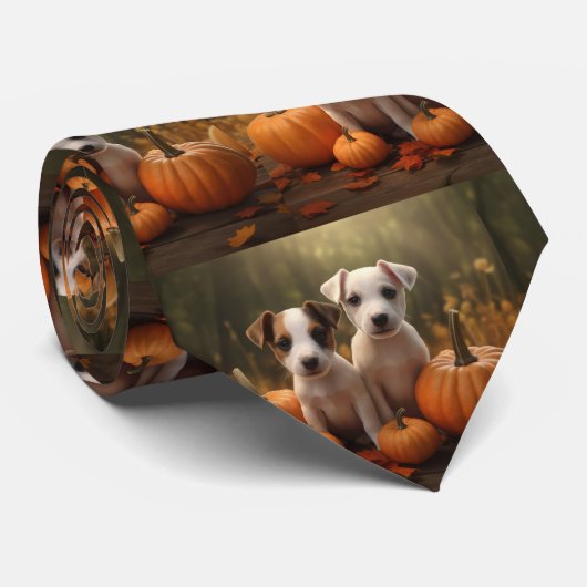 Jack Russell Welpe Autumn Delight Pumpkin Krawatte (Gerollt)