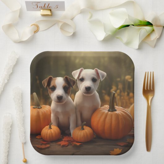 Jack Russell Welpe Autumn Delight Pumpkin Pappteller (Hochzeit)