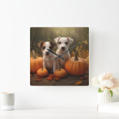 Jack Russell Welpe Autumn Delight Pumpkin Quadratische Wanduhr (Zuhause)