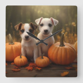 Jack Russell Welpe Autumn Delight Pumpkin Quadratische Wanduhr (Vorderseite)