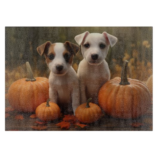 Jack Russell Welpe Autumn Delight Pumpkin Schneidebrett (Vorderseite)