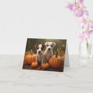 Jack Russell Welpe Herbstfreude Kürbis  Karte