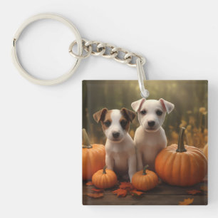 Jack Russell Welpe Herbstfreude Kürbis Schlüsselanhänger