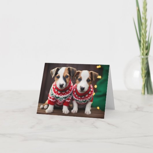 Jack Russell Welpen in Christmas Sweatcard Karte (Vorderseite)