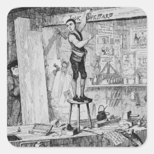 Jack schneidet seinen Namen auf einem Balken im La Quadratischer Aufkleber