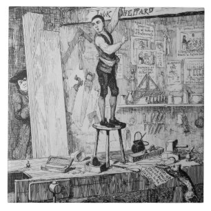 Jack schnitzt seinen Namen auf einem Strahl im Fliese