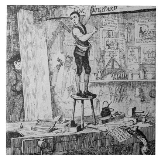 Jack schnitzt seinen Namen auf einem Strahl im Fliese (Vorderseite)