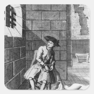 Jack Shepperd im Gefängnis Newgate, 1724 Quadratischer Aufkleber