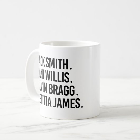 Jack Smith Fani Willis Alvin Bragg Letitia James Kaffeetasse (Vorderseite Links)