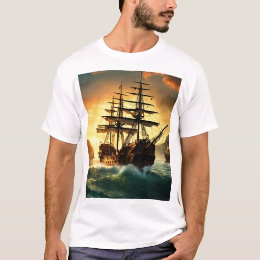 Jack Spatschiff Segelboot in den Goldenen Horizont T-Shirt (Vorderseite)