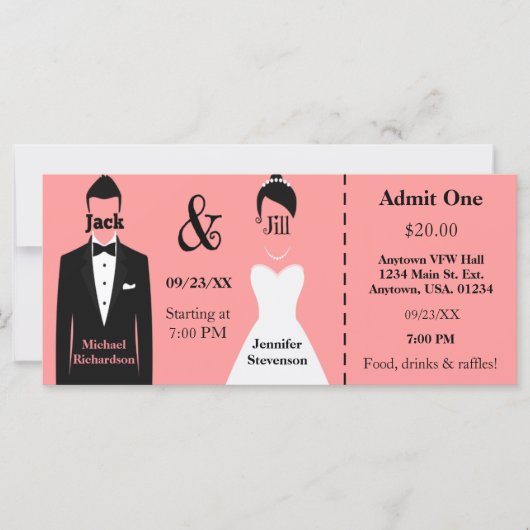 Jack- und Jill-Dusche-Ticket für Rosa Groom und Br (Vorderseite)