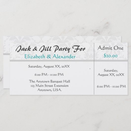 Jack und Jill Dusche Ticket Style Party (Vorne/Hinten)