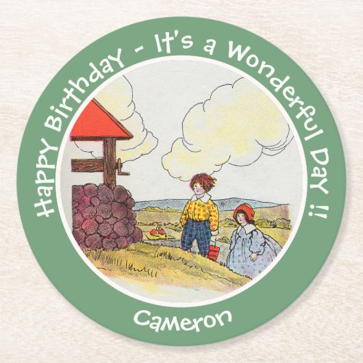 Jack und Jill Mother Goose Geburtstagsartikel Runder Pappuntersetzer (Vorderseite)